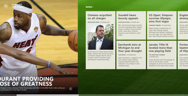 Bing Sports App in Windows 8