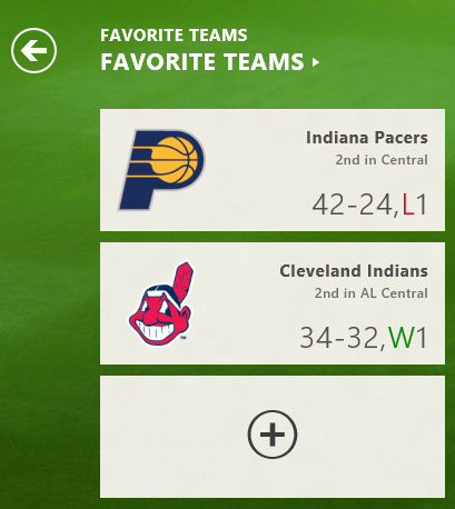 Bing Sports App in Windows 8