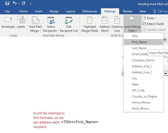 Send Buck Mail Using Microsoft Word And Excel