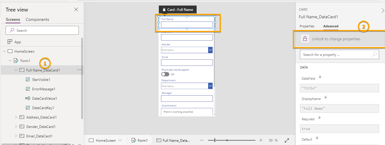 Customize data cards in PowerApps