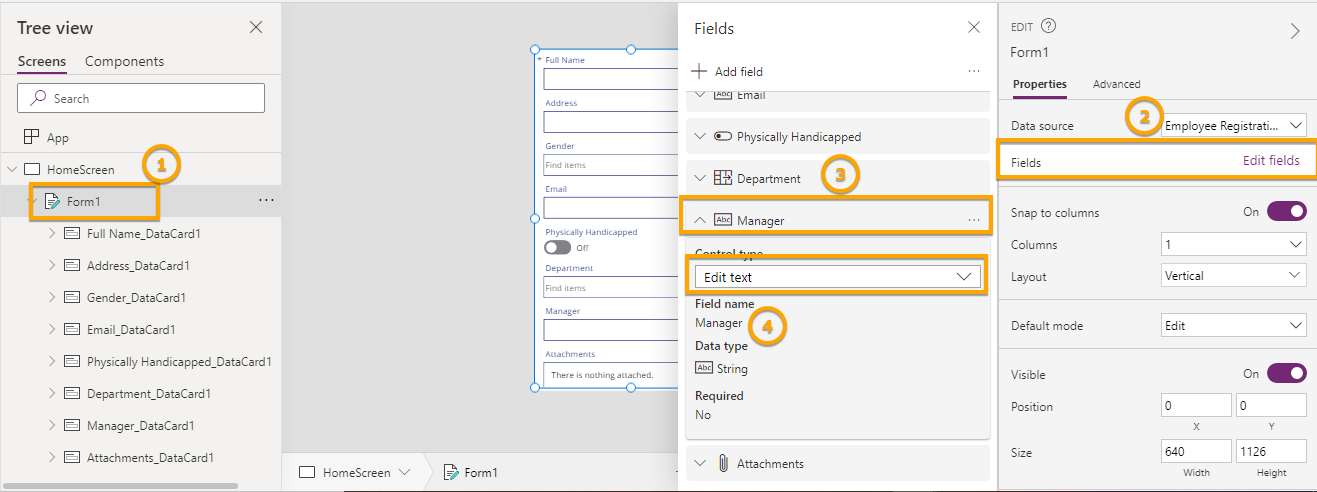 Customize data cards in PowerApps