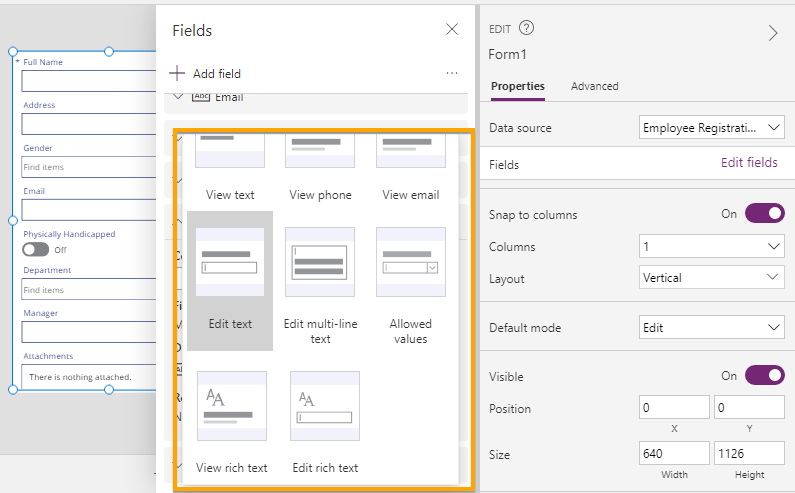 Customize data cards in PowerApps