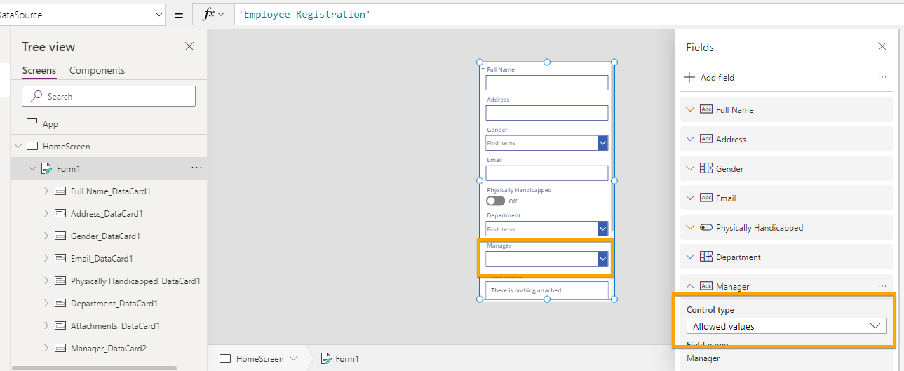 Customize data cards in PowerApps