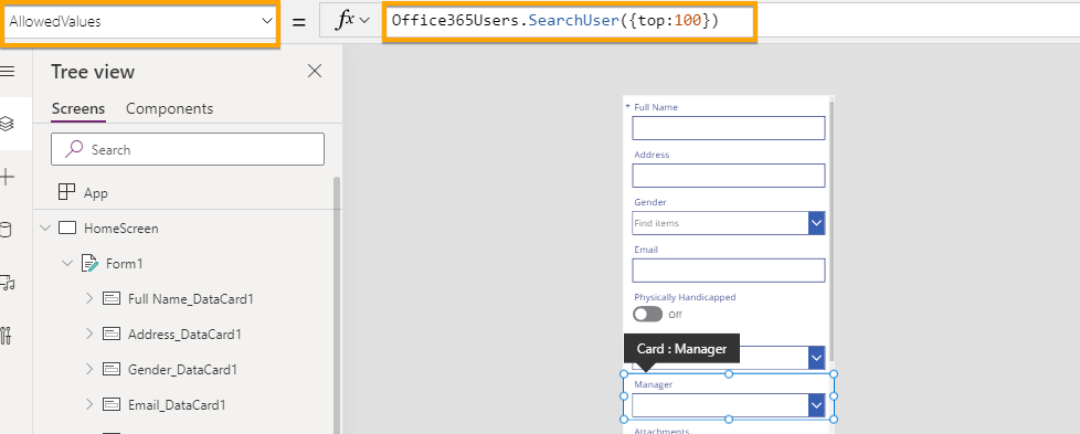 Customize data cards in PowerApps