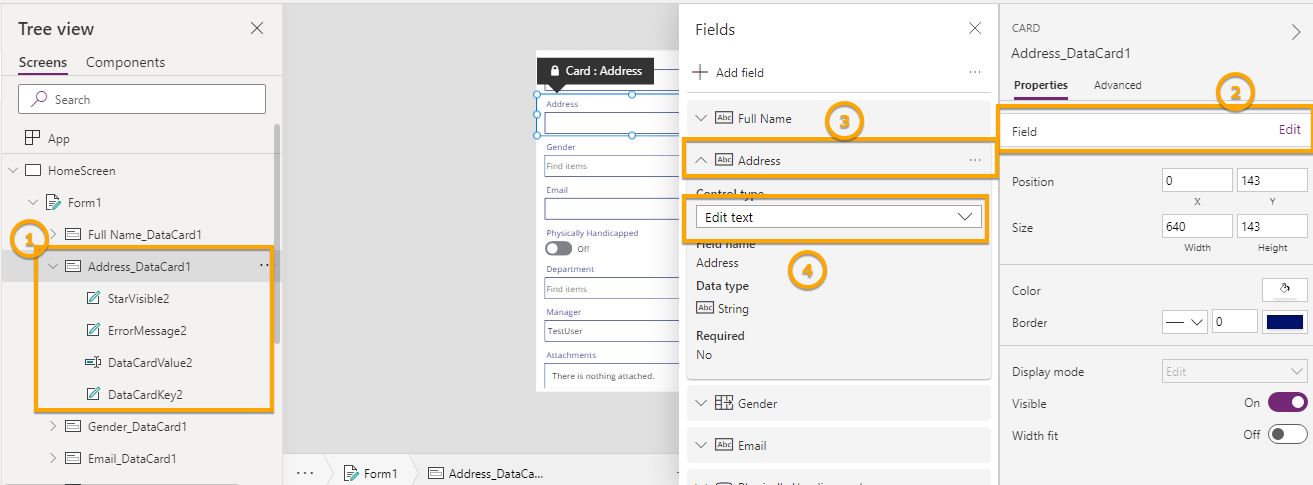 Customize data cards in PowerApps