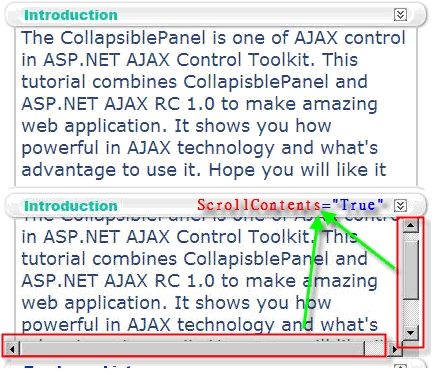 Figure 17 scroll bars in content panel