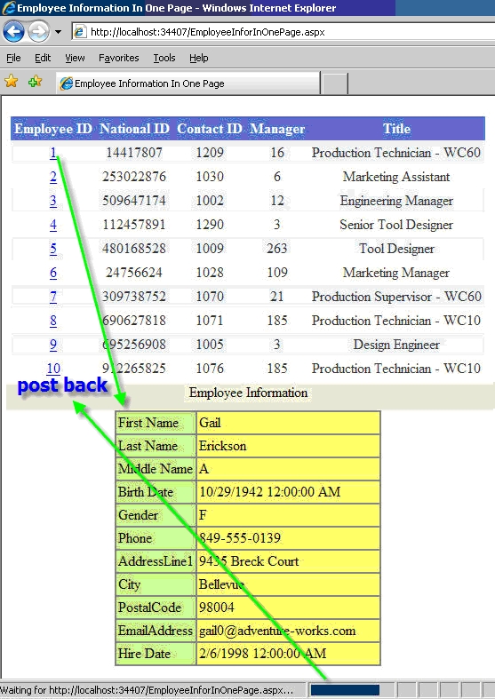 Figure 2. Get detail by Post back