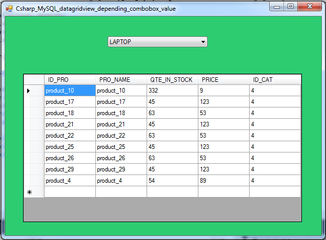 with c# abd mysql